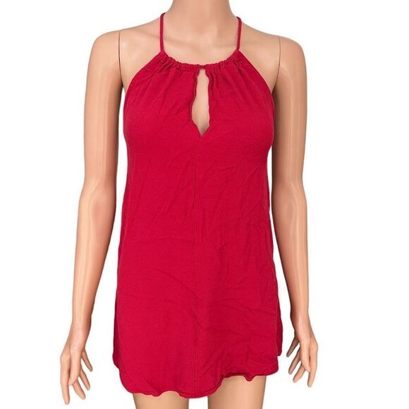 Red haulter strappy back keyhole top blouse size S - Picture 1 of 5
